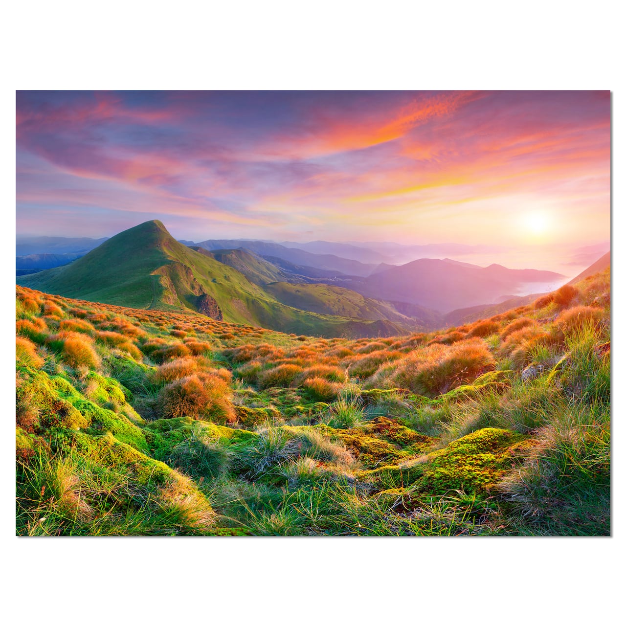 Designart - Pretty Colorful Sunset in Mountains - Landscape Photography Canvas Print
